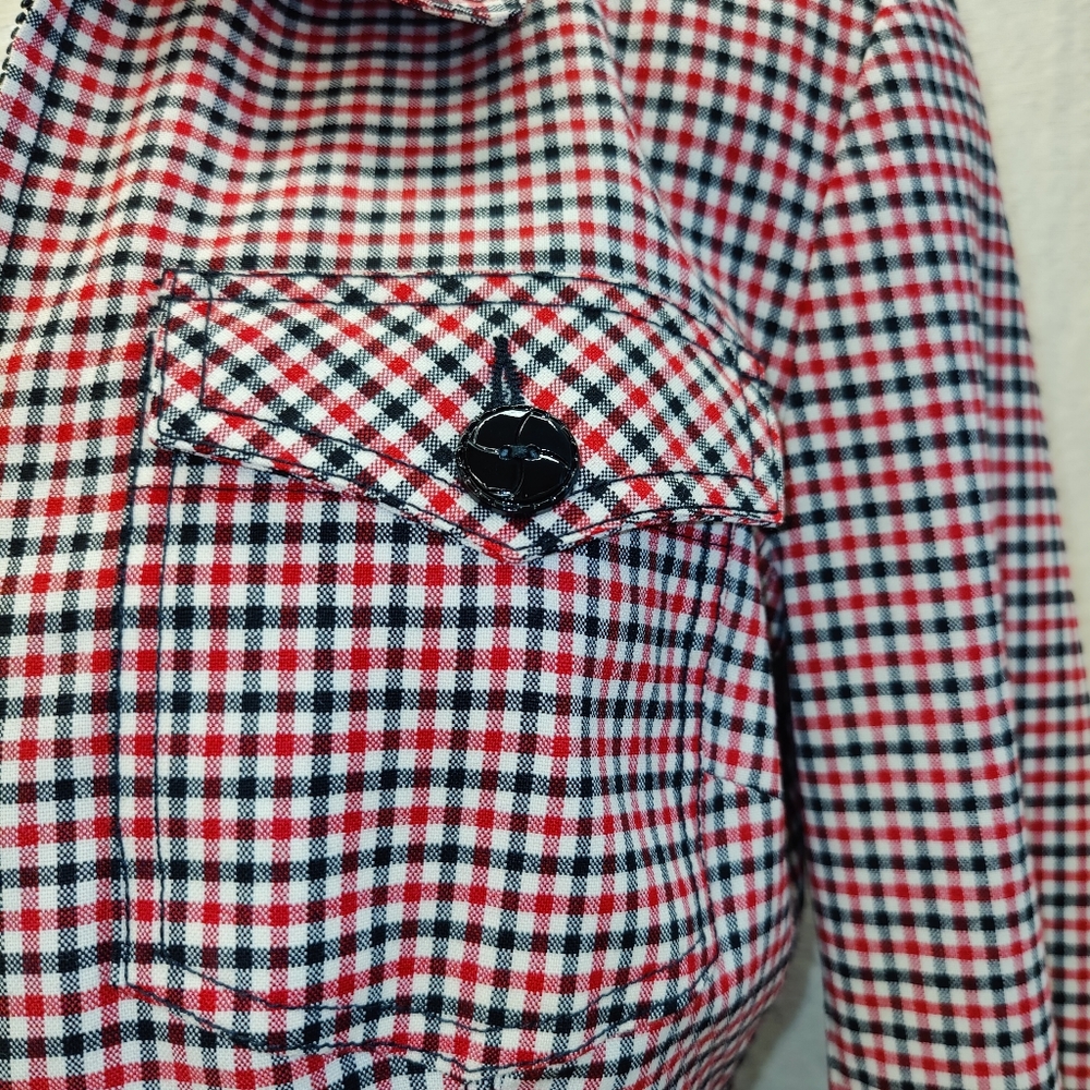 Georgiou Studio Red Black White Check Pattern Cropped Jacket - Size 4 - Picture 3 of 11